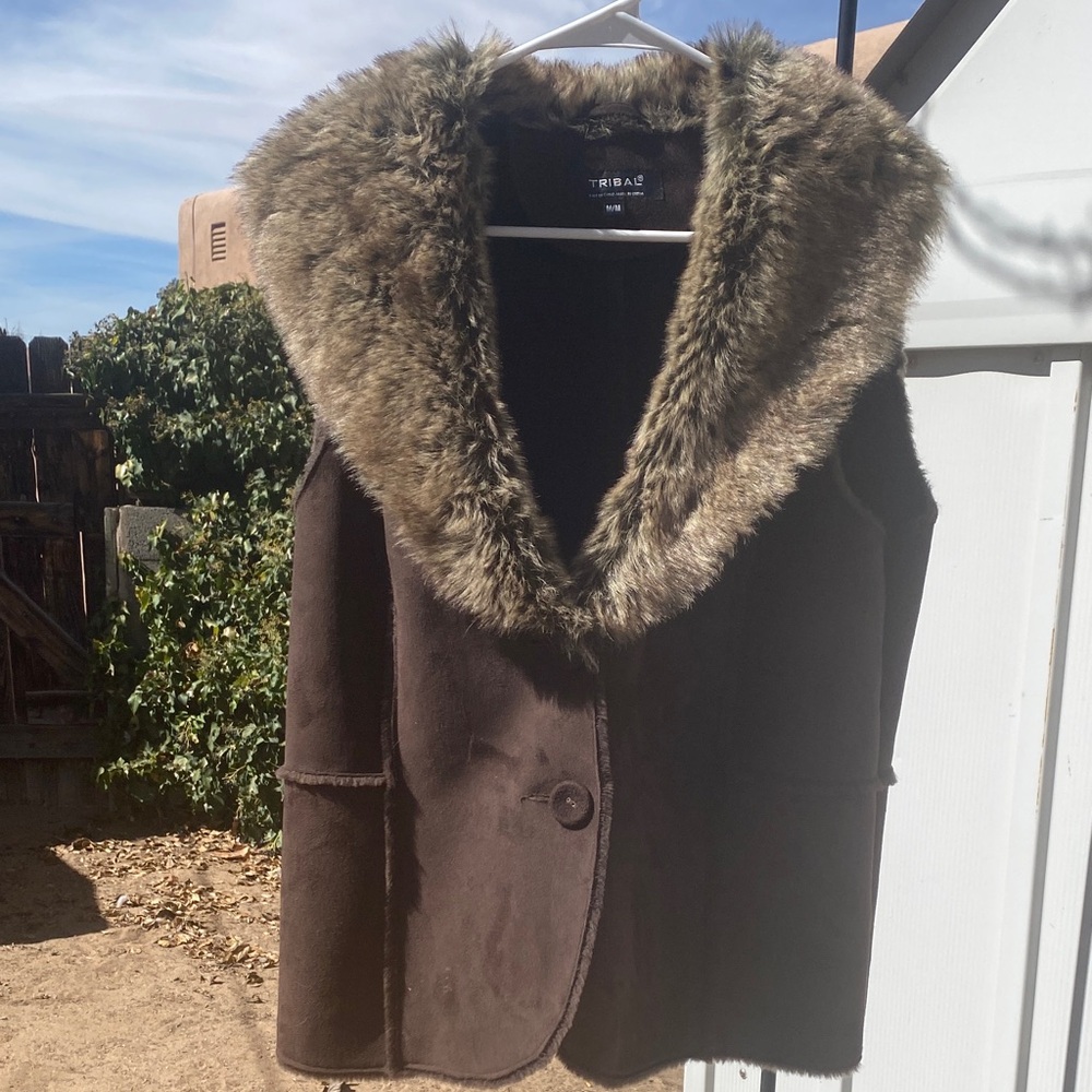 Tribal Brown Vest with Faux Fur Collar